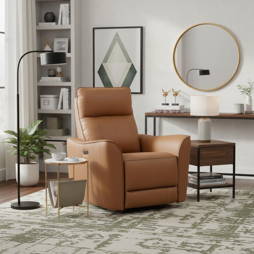 Modern Leather Recliner in Brown