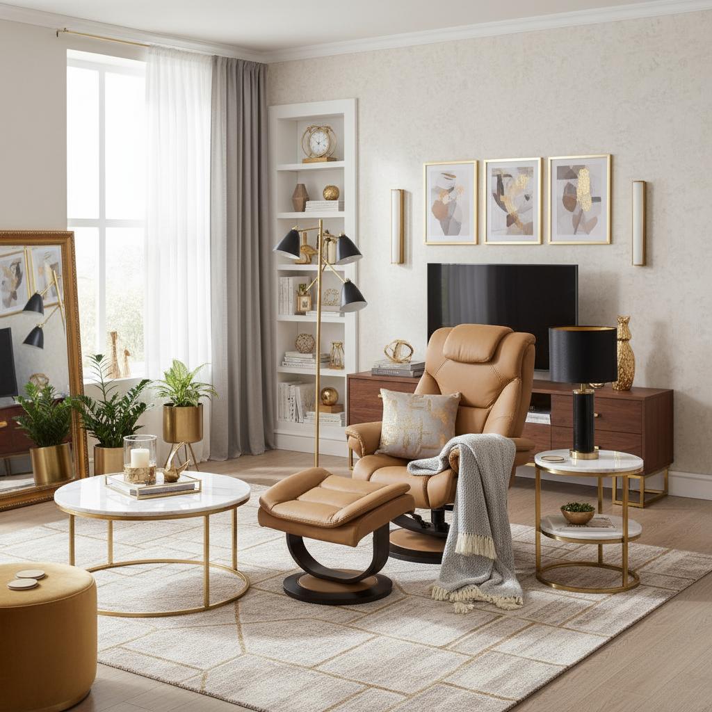 Leather Recliner Chair with Matching Ottoman