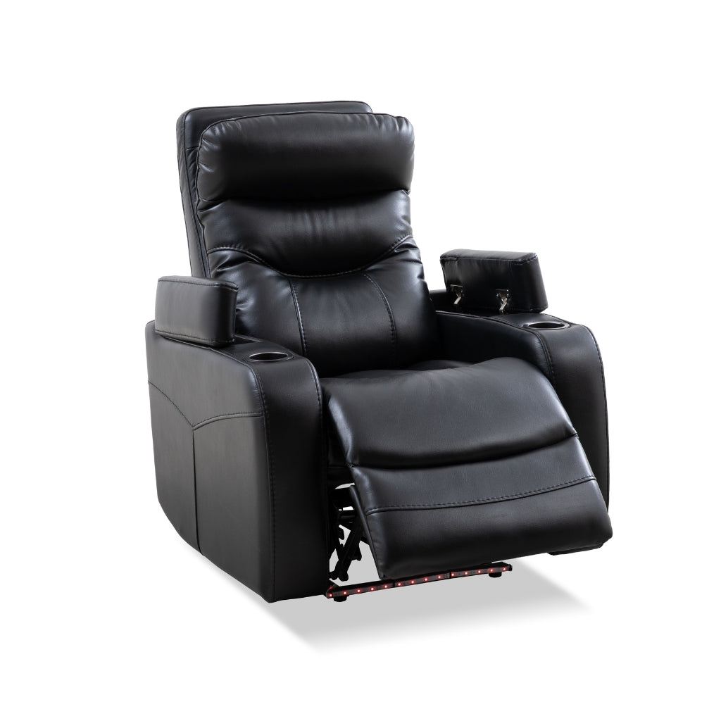 Leather Recliner in Black with lights