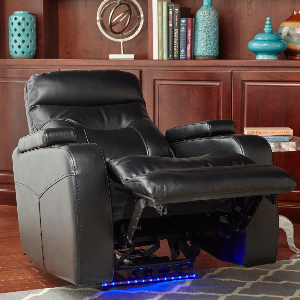 Leather Recliner in Black with lights